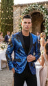Men’s Royal Blue and Black Reversible Sequin Blazer, 1 Button Shiny Formal Party Jacket