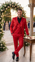 Men’s Red 3 Piece Slim Fit Shiny Satin Suit, Formal Wedding Prom Party Dress Suit