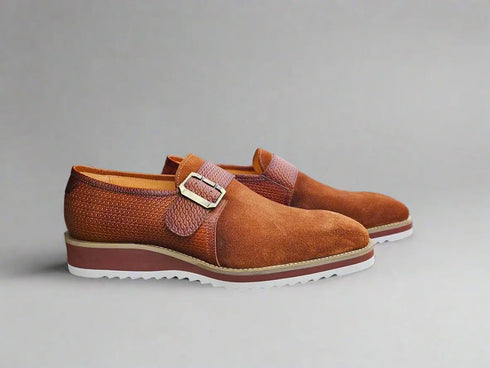 Suede Buckle Monk Strap Shoe Carrucci