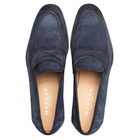 Caro Navy Suede Leather Penny Loafers By Mezlan Made In Spain Brand