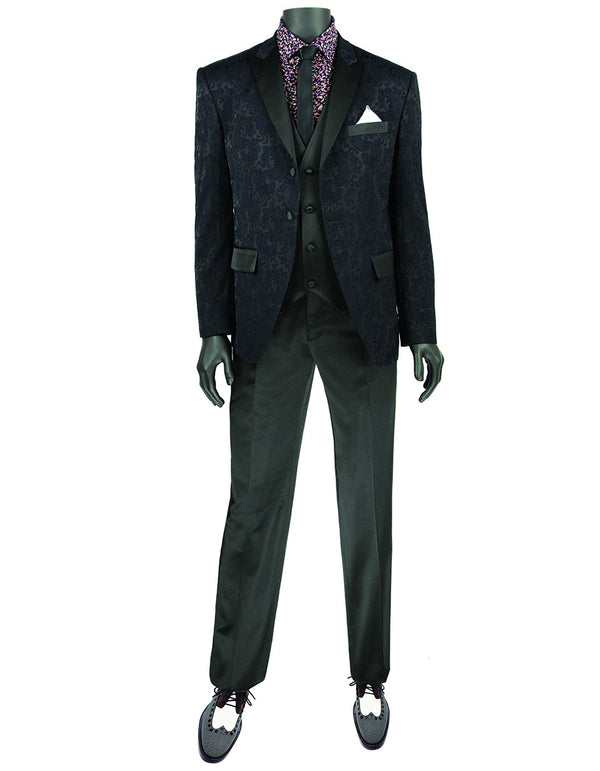 Mens 2 Button Paisley Tuxedo in Navy/Black