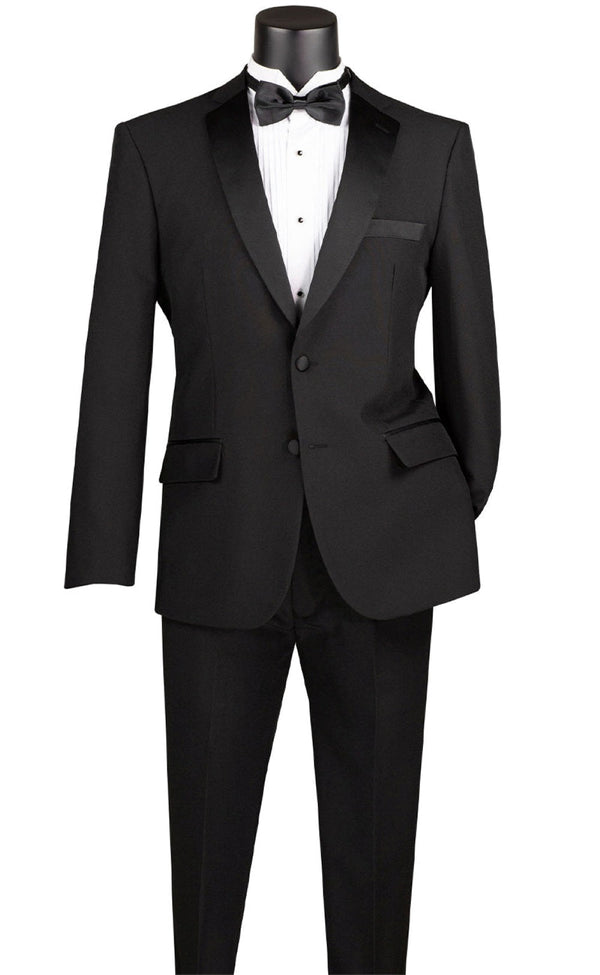 Slim Fit 2 Piece Dress Tuxedo Single Breasted 2 Button Design in Black