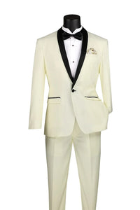 Kingsman Collection - Shawl Collar Slim Fit Tuxedo 2 Piece 1 Button Ivory