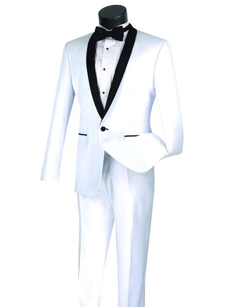 Mens Slim Fit Shawl Tuxedo in White