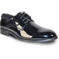 Bravo Mens Plain Round Toe Shiny Patent Tuxedo Shoe in Black