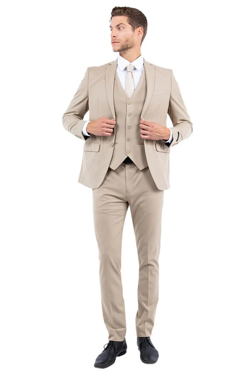 Men's One Button Vested Slim Fit Business & Wedding Suit In Tan