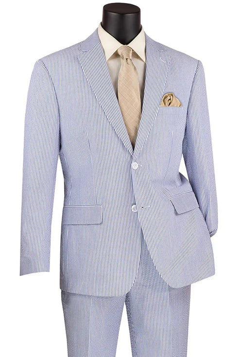 Men's 2pc Summer Seersucker Modern Fit Navy Suit