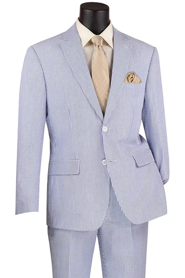 Men's 2pc Summer Seersucker Modern Fit  Navy Suit