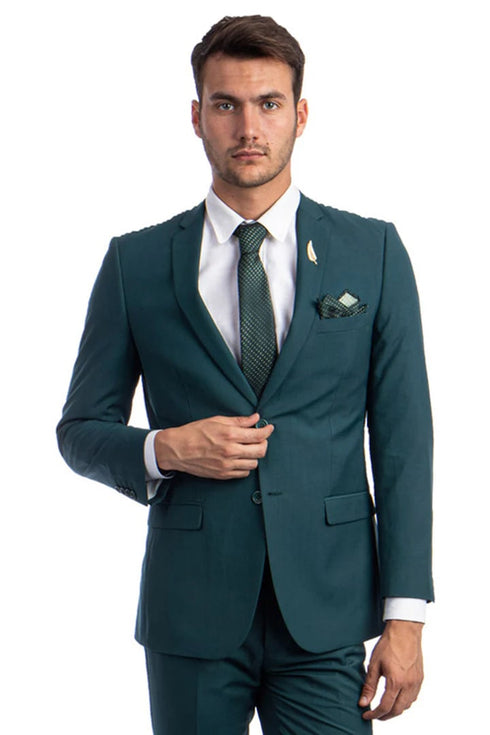 Men's Basic 2 Button Slim Fit Wedding Teal Green Suit