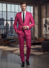 Mens Fuchsia Pink 2-Piece Slim Fit Suit – 1 Button Shawl Lapel with Flat Front Pants