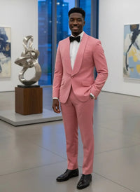 Mens Coral 2-Piece Slim Fit Suit – 1 Button Shawl Lapel with Flat Front Pants