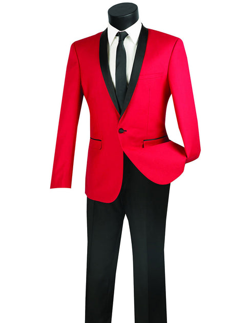 Mens Slim Fit Shawl Tuxedo in Red - Mens Slim Fitted Tuxedo