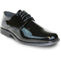 Bravo Mens Classic Plain Square Toe Shiny Patent Tuxedo Dress Shoe in Black