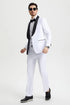 All White Mens Tuxedo -  Wedding Suit - Men's Stacy Adams Vested One Button Shawl Lapel Designer Tuxedo In White