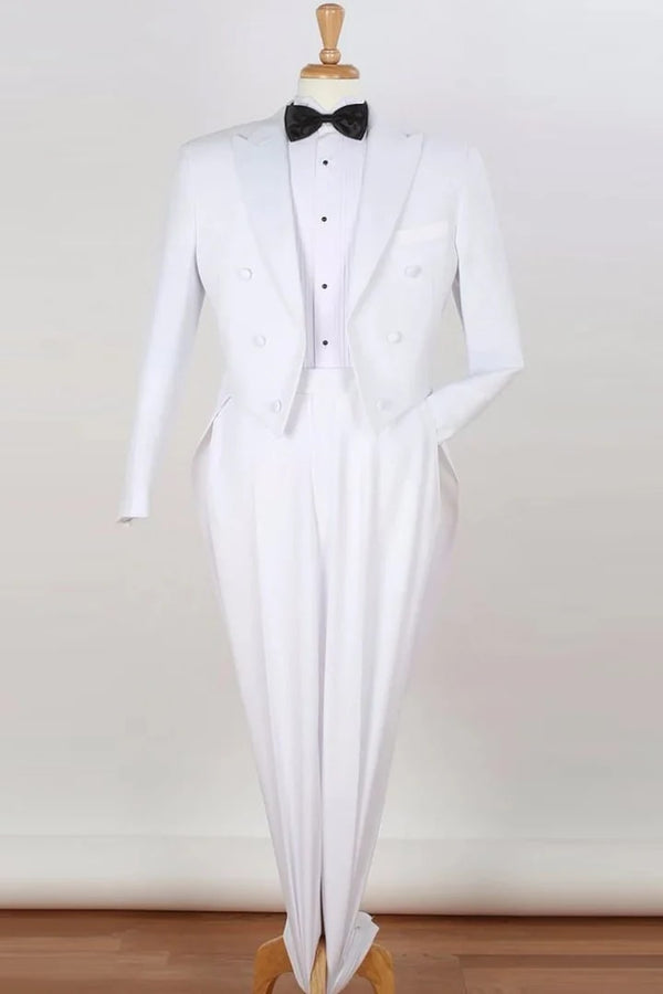 All White Mens Tuxedo -  Wedding Suit - Mens Classic Fit Long Tail Tuxedo In White