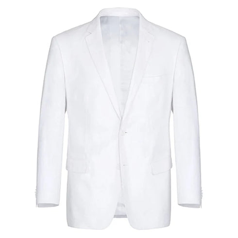 Mens Basic Two Button Classic Fit Linen Summer Suit in White