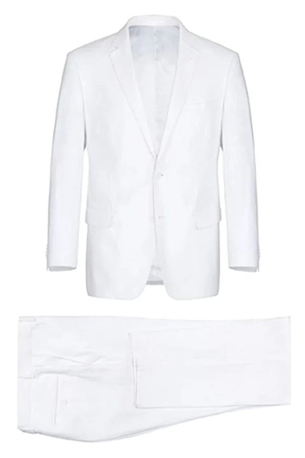 Mens Basic Two Button Classic Fit Linen Summer Suit in White