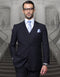 Mens Classic Fit Pleated Pant 2 Button Wool Suit in Navy Blue