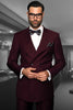 Men's Designer Double Breasted Wool Suit in Burgundy