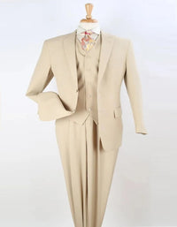 Pleated Suit - Mens Suits With Pleated Pant -  Regular Fit Suit - Vested Tan Suit