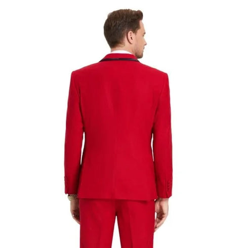 New Tazio Birdseye Textured Red Tuxedo | Shawl Collar Satin Trim 3-Piece