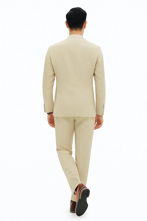 Mens Two Piece Linen Suit Relaxed Hybrid Fit No Collar