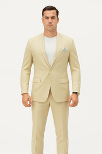 Mens Two Piece Linen Suit Relaxed Hybrid Fit No Collar