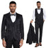 2025 Floral Mens 3PC Suit w/ Double Breasted Prom Vest by Tazzio, Black Black Prom Tuxedos