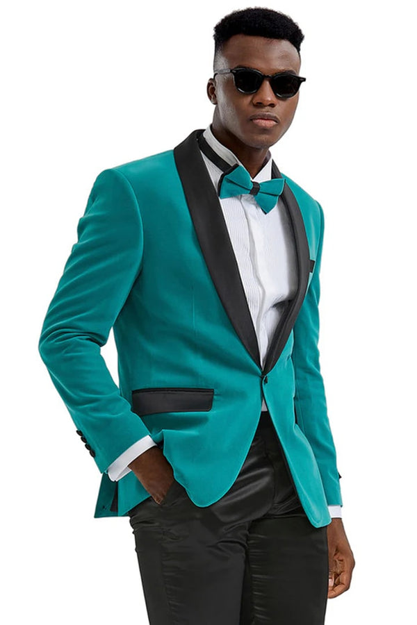 Mens Slim Fit Shawl lapel Velvet Wedding & Teal Prom Tuxedo Jacket