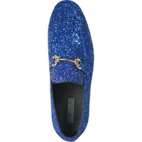 Bravo Mens Modern Glitter Sequin Prom Tuxedo Buckle Loafer in Royal Blue - Men's Dress Shoes