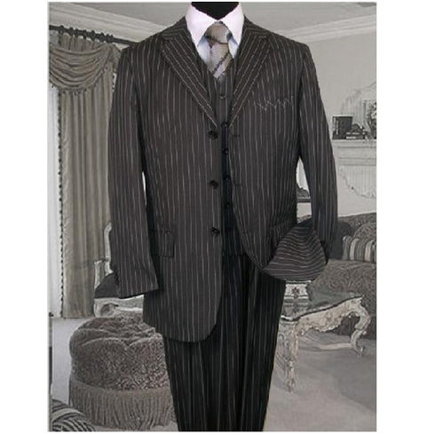 Mens Three Piece Suit - Vested Suit Charcoal Bold Chalk 3 Piece 3 BUTTON Suit