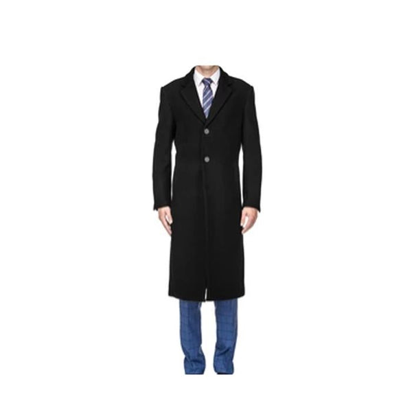 Three Button Solid Pattern Modern OverCoat Black