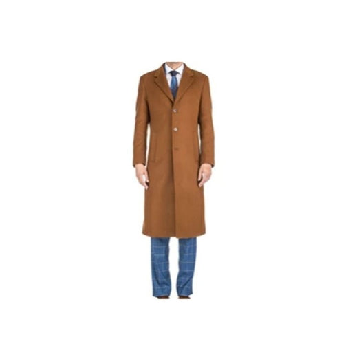 Three Button Solid Pattern Modern OverCoat Caramel