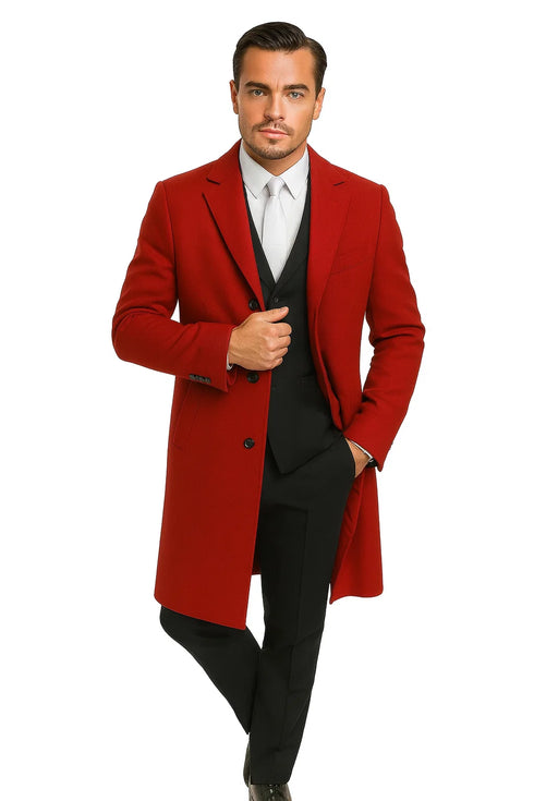 Three Buttons Red Wool Fabric Overcoat / Long men's Dress Topcoat - Winter coat