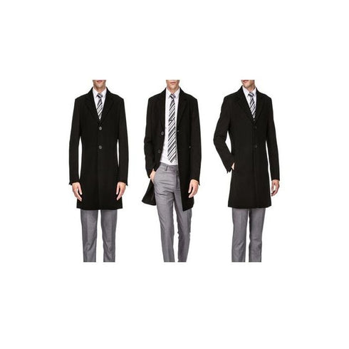 Three Quarter Car coat Single Breasted Black Wool Jacket