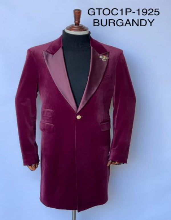 Burgundy Tuxedo - Maroon Burgundy Color - Mens Velvet Tuxedo 34 Inch Long Coat - Velvet Blazer - Three Quarter Burgundy Dinner Jacket