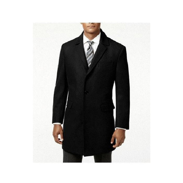 Three Quarters Length Black Wool Carcoat-Peacoat