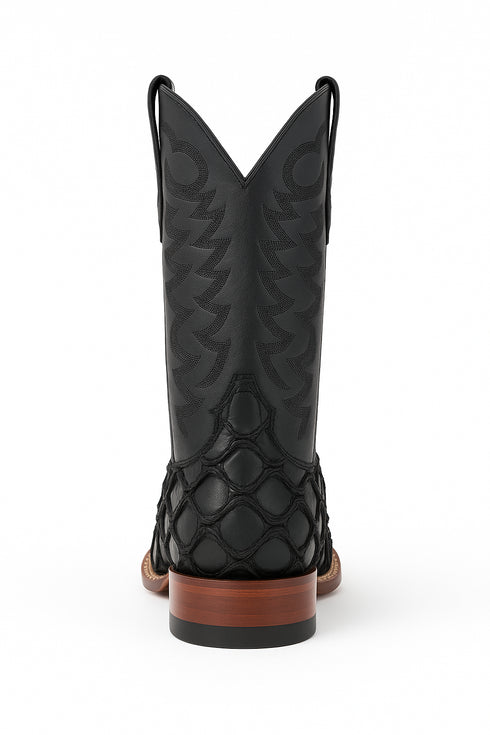 Los Altos Men's Black Matte Genuine Pirarucu Wide Square Toe Boot