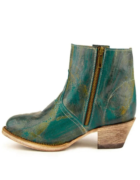 Ferrini Women's Fringe Round Toe Ankle Boots Handcrafted - Turquoise