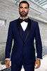 Men's Designer Wool One Button Shawl Lapel Wedding Tuxedo in Sapphire Blue and Black