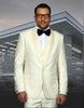 Mens 1 Button Shawl Lapel Vested Wool Prom | Wedding Tuxedo in Ivory