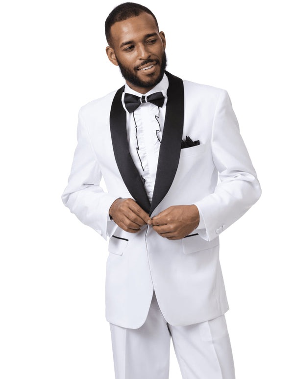 Mens Classic Microfiber Shawl Tuxedo in White & Black