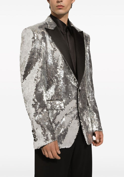 Glitter Tuxedo Dinner Jacket - Sequin Blazer - Sliver Flashy Stage Sport Coat By Alberto Nardoni