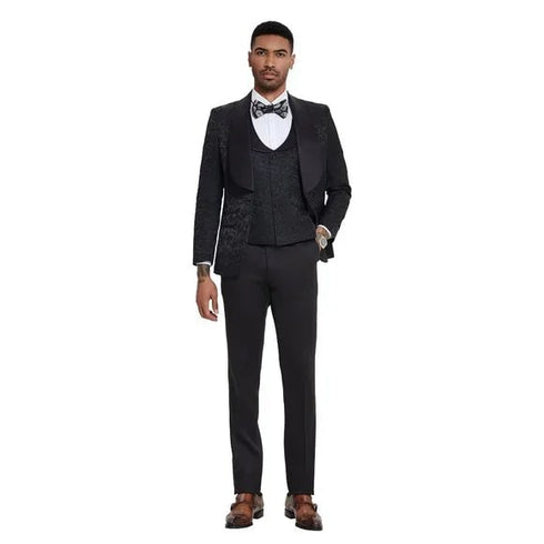 2025 Black Paisley 3pc Men's Suit Tuxedo by Tazzio