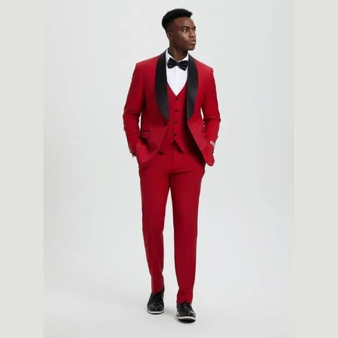Stacy Adams 3pc Tuxedo Shawl Lapel, Seductive Red