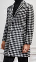 Men Houndstooth Lapel Collar Single Breasted Tweed Overcoat