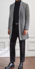 Men Houndstooth Lapel Collar Single Breasted Tweed Overcoat