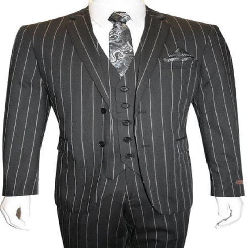 Men's Bold Gangster 1920s Vintage Black And White Gangster Bold Stripe 2 Button Vested Suit