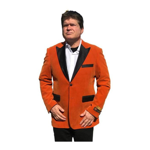 Men's Orange 2 Button Satin Peak Lapel Blazer - Mens Big and Tall Sport Coat