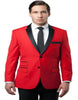 Mens Slim Fit Two Button Notch Lapel Side Vent Tuxedo Jacket in Red and Black